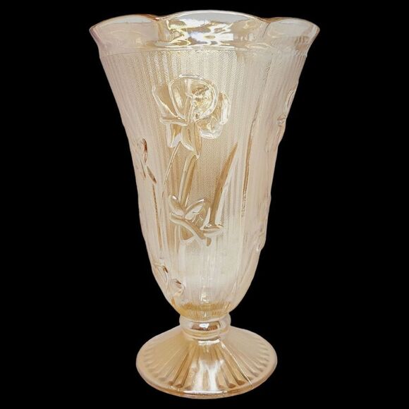 Vintage Jeanette Marigold Carnival Depression Glass Vase"Iris & Herringbone" - Picture 3 of 7
